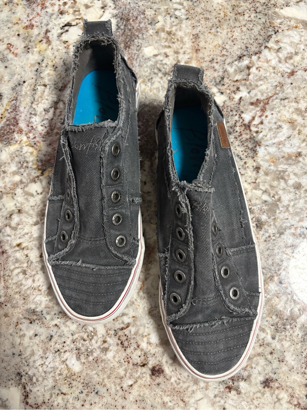 Blowfish Gray Slip-On Frayed Canvas Loafers